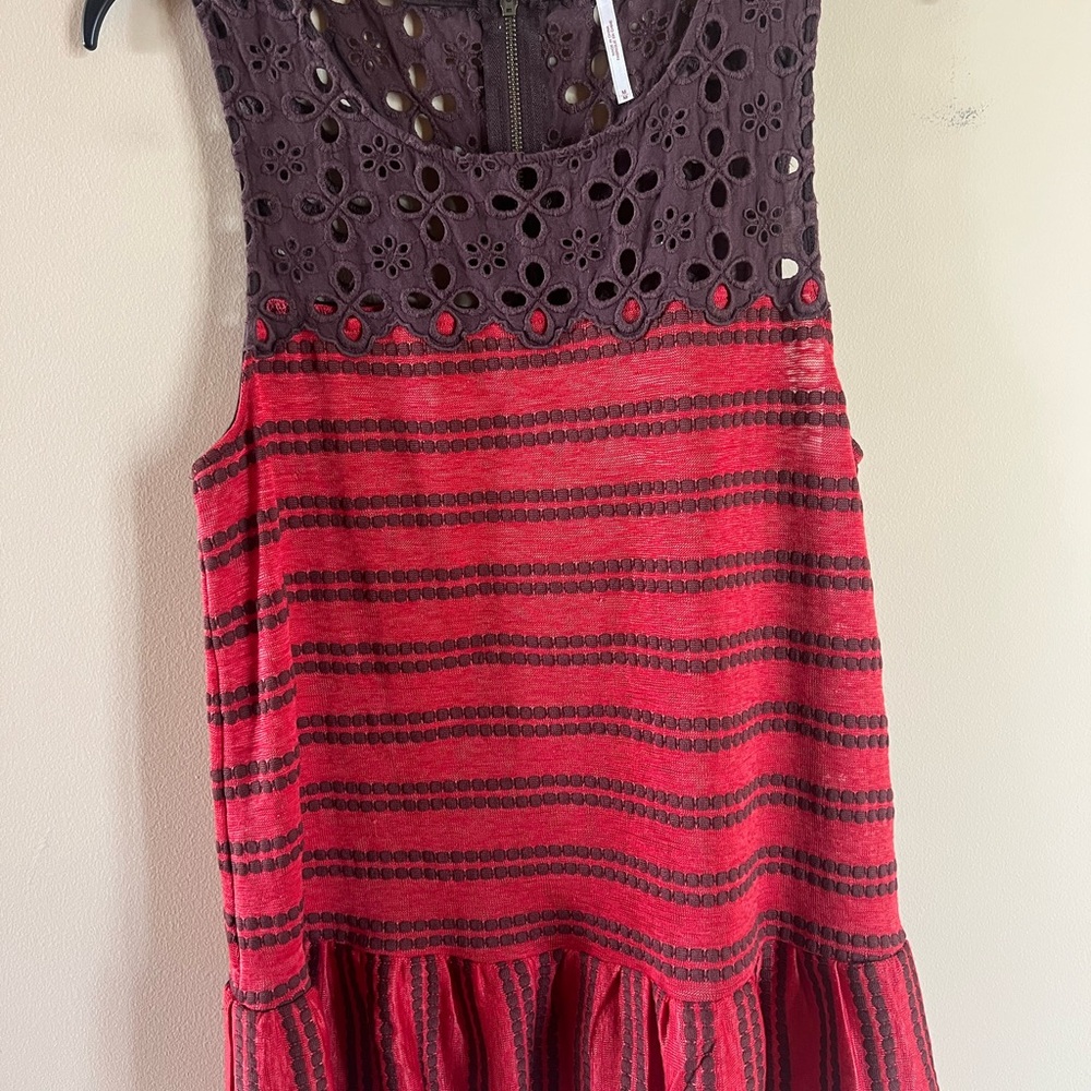 Free People Red and Brown Lace Top